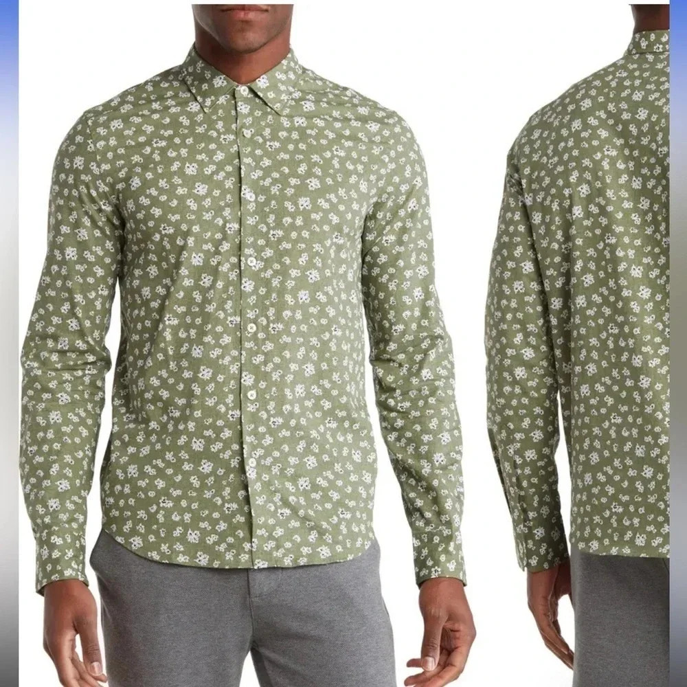 NWT!! Good Man Brand - Long Sleeve Button-Down Dress Shirt - Army Floral - Small